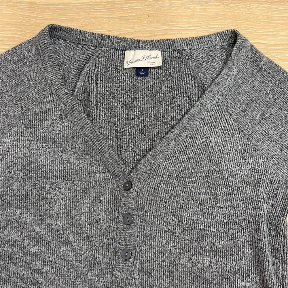 Target Casual Gray Henley Thermal Knit Sweater Top Long Sleeve Ski Base Layer - Picture 3 of 7